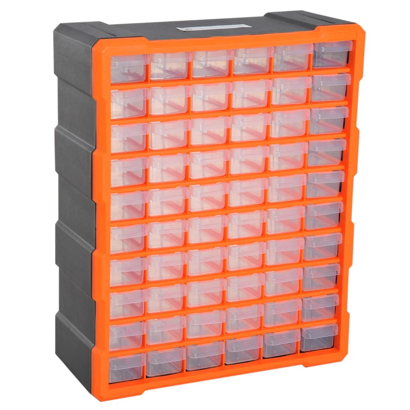 60-Drawer Clear Orange Wall Mount Parts Organizer