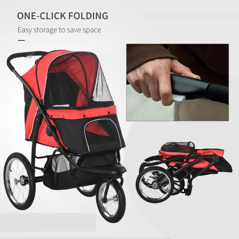 Red Foldable Pet Stroller for Small to Medium Dogs