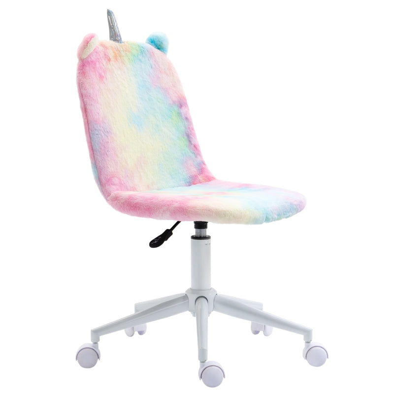 Rainbow Fluffy Unicorn Desk Chair with Swivel Wheel