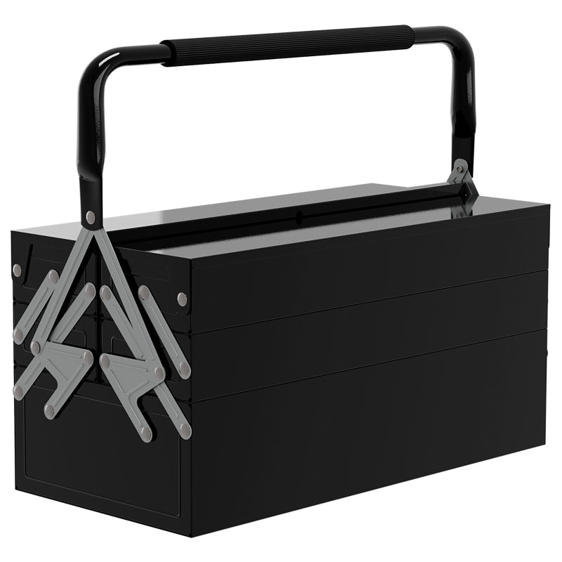 Black 3 Tier Metal Toolbox with Carry Handle, 5 Tray Portable Tool Box