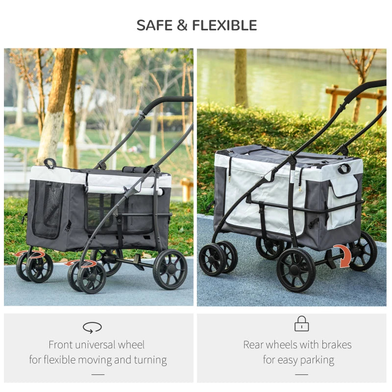 Grey Foldable Dog Stroller with Detachable Carrier for Mini Dogs