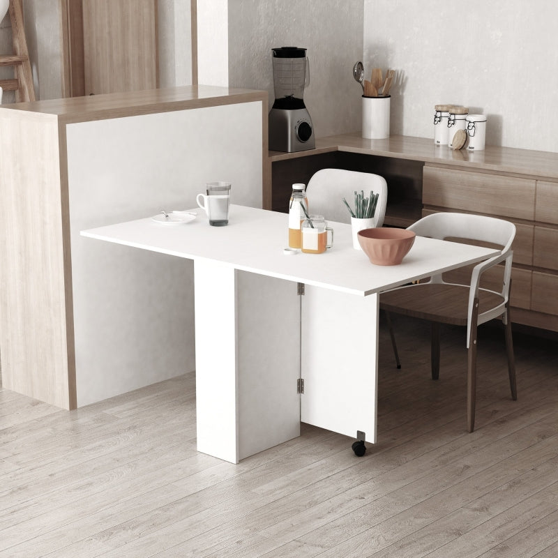 White Folding Dining Table with Shelves and Casters