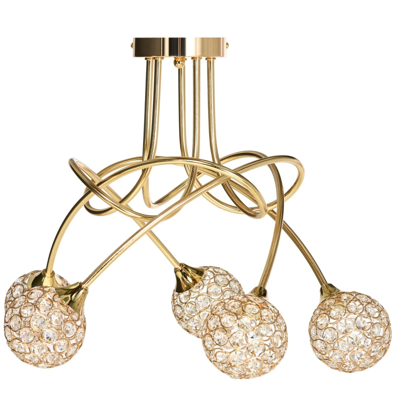 Modern Gold Crystal Chandelier with 5 Ball Lampshades - 5 G9 Bulbs