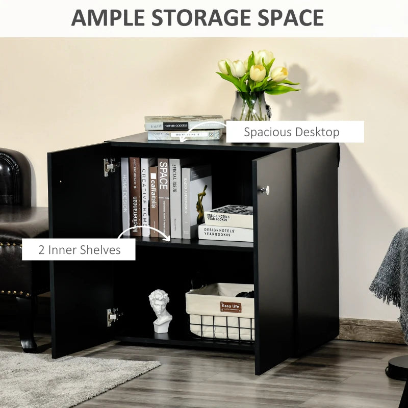 Black Wooden Freestanding Storage Cabinet with Two Shelves
