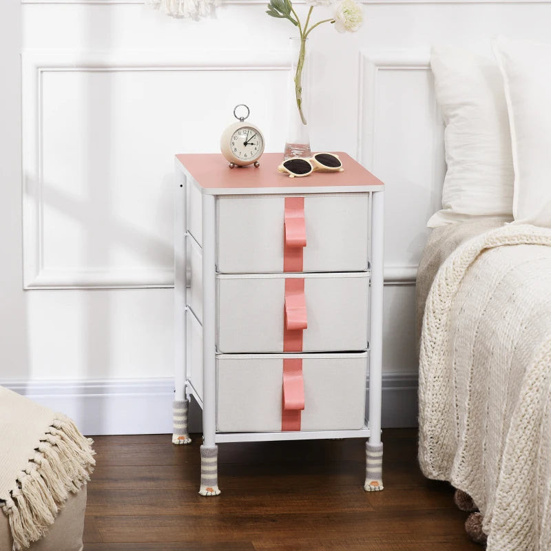 Pink Fabric 3-Drawer Storage Cabinet