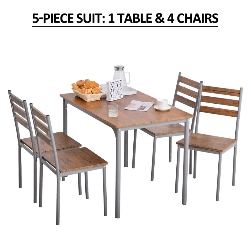 Brown 5-Piece Dining Table Set with 4 Chairs - Compact Dining Room & Kitchen