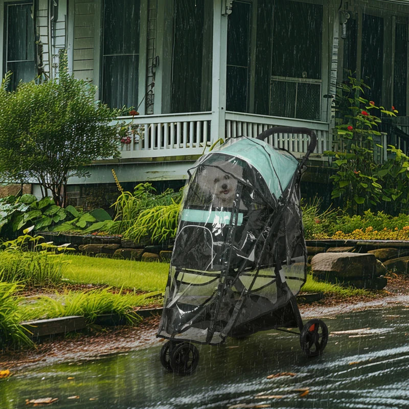 Green Foldable Pet Stroller with Rain Cover for XS and S Dogs