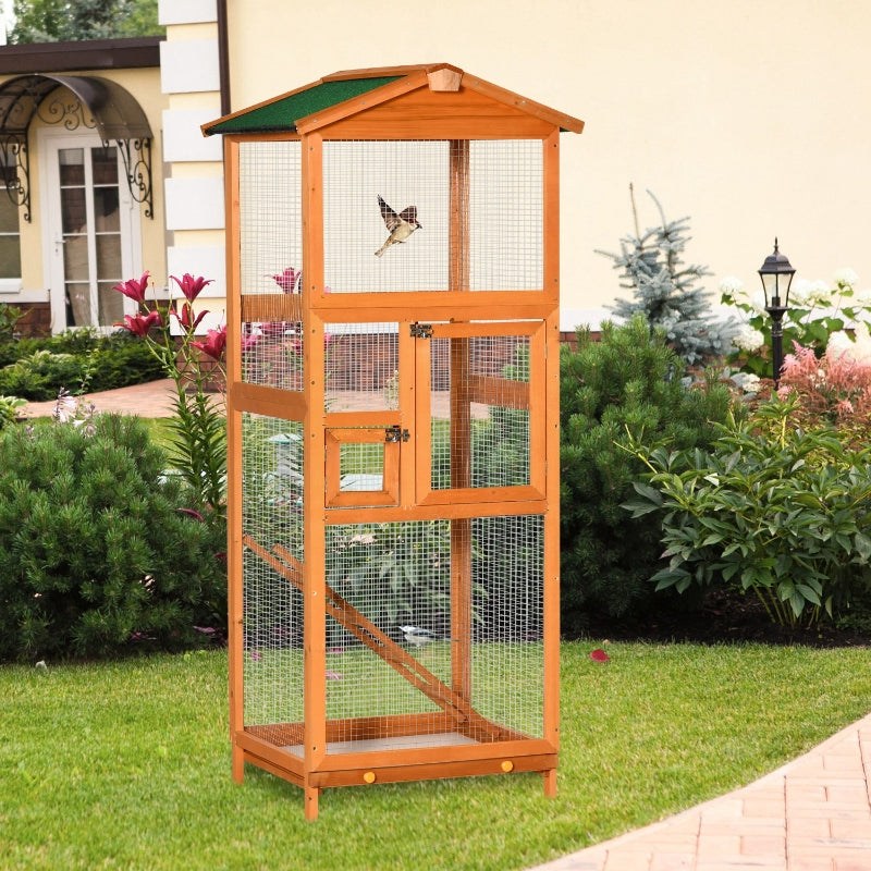 Orange Wooden Outdoor Bird Aviary Cage with Pull Out Tray - 2 Doors