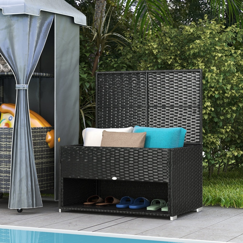 Black Rattan Outdoor Storage Box with Shoe Layer