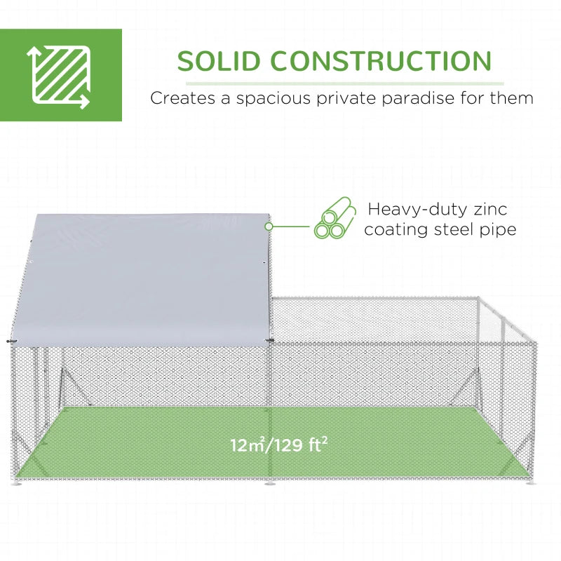 Walk-In Chicken Run with Roof, for Ducks, Chickens, Rabbits - Grey