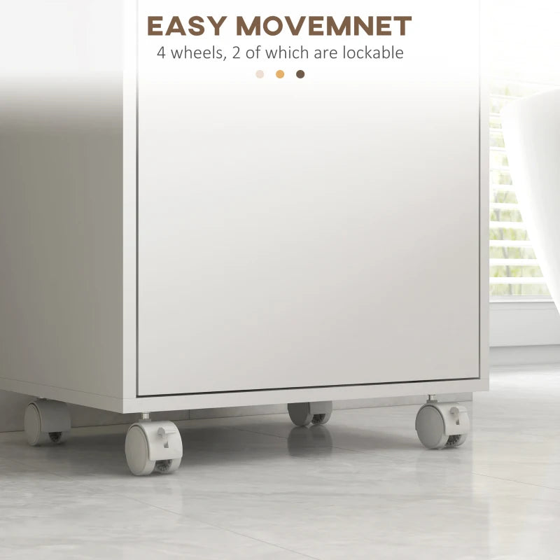 White Bathroom Storage Cabinet with Wheels and Cushioned Door