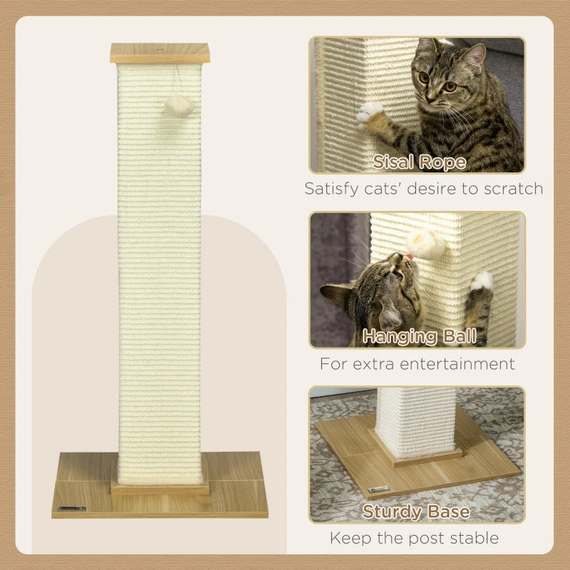 White 80cm Cat Scratching Post with Toy Ball and Sisal Rope