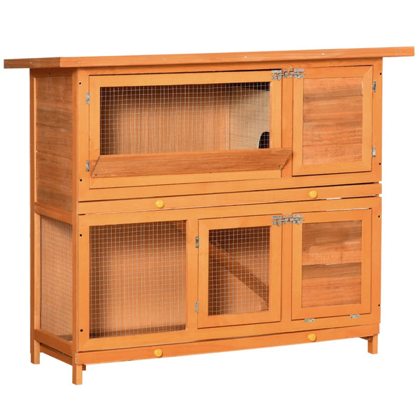 Wooden Outdoor Rabbit Hutch with Run, Double Decker - Brown 122 x 48 x 100 cm