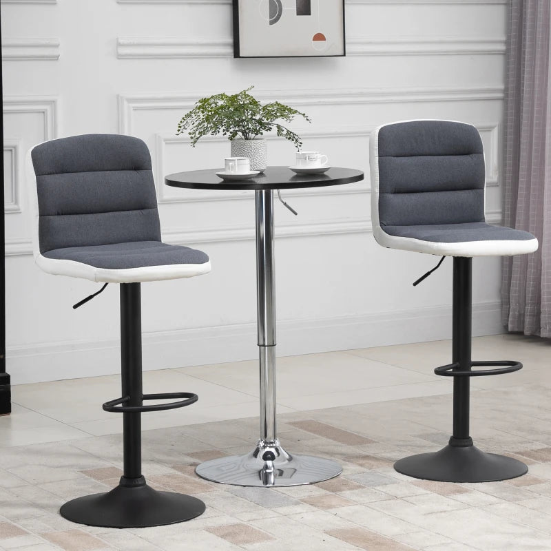 Dark Grey Fabric and Faux Leather Swivel Bar Stools Set of 2