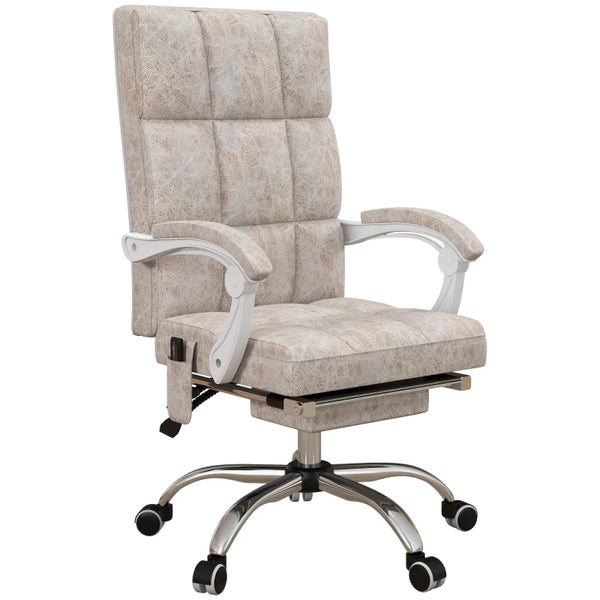 Beige Ergonomic Massage Office Chair with Heat and Footrest