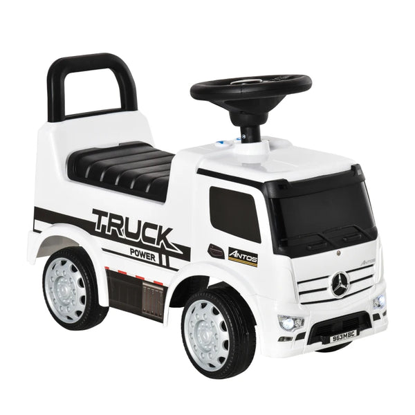 White 3-in-1 Kids Ride-On Mercedes Truck with Storage Handle