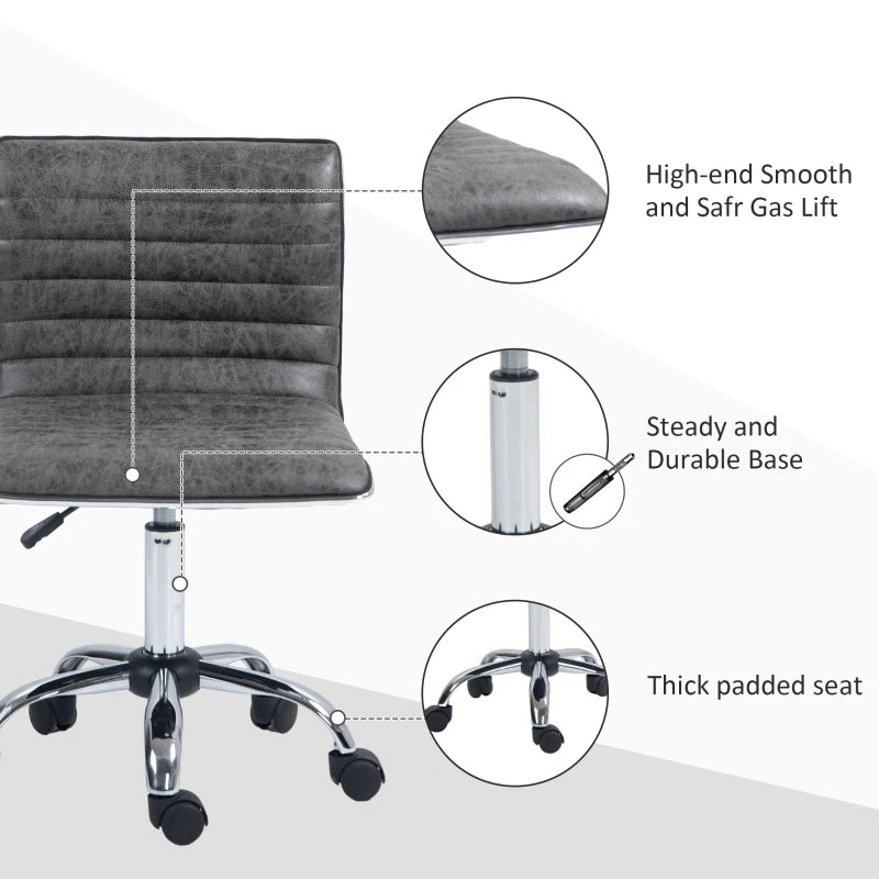 Grey Mid-Back Swivel Office Chair with Armless Design