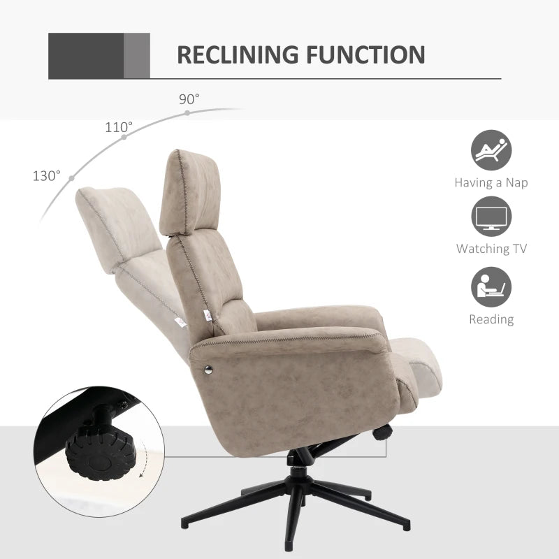 Khaki Swivel Recliner Chair with Ottoman and Headrest