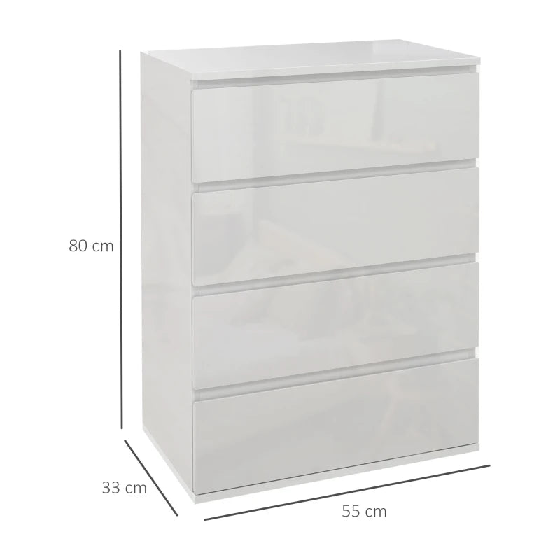 Modern White 4-Drawer Chest of Drawers for Bedroom Storage