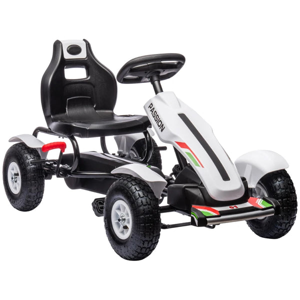 White Kids Pedal Go Kart with Adjustable Seat and Handbrake
