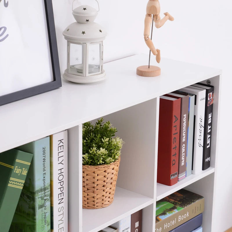 White Wooden 9 Cube Storage Unit with 3 Tier Bookcase Shelves