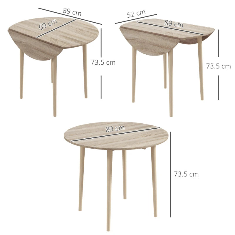 Round Drop Leaf Dining Table, Natural Wood, Seats 4