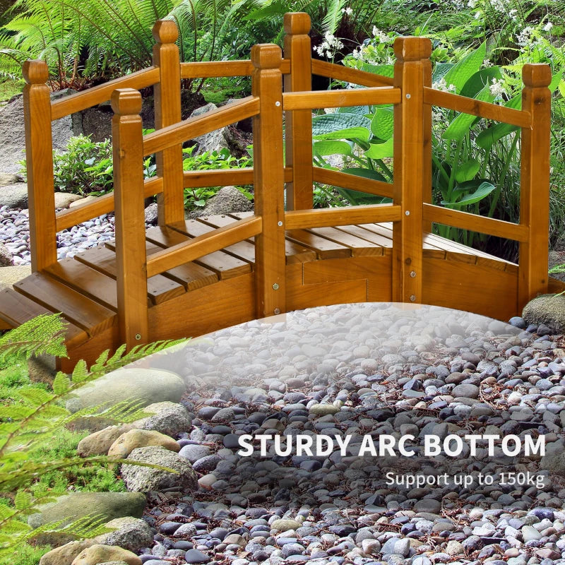 Brown Wooden Garden Bridge with Safety Railings for Pond Backyard Stream