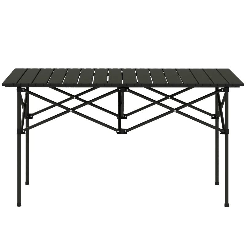 Black Portable Aluminium Two-Seater Table with Roll-Up Top