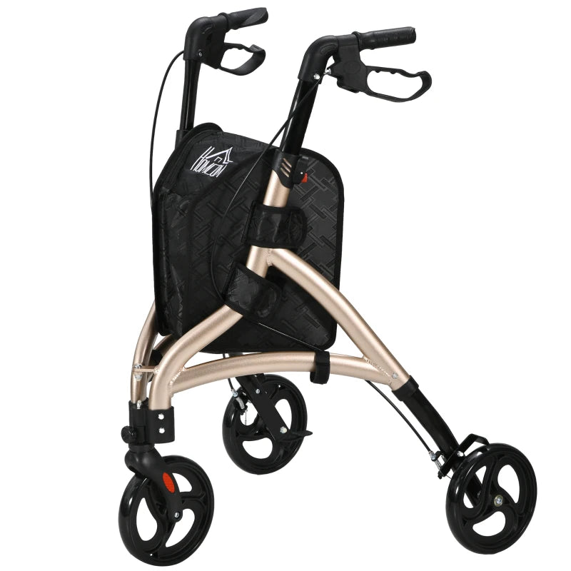 Gold Lightweight Tri Walker with Storage Bag and Dual Brakes