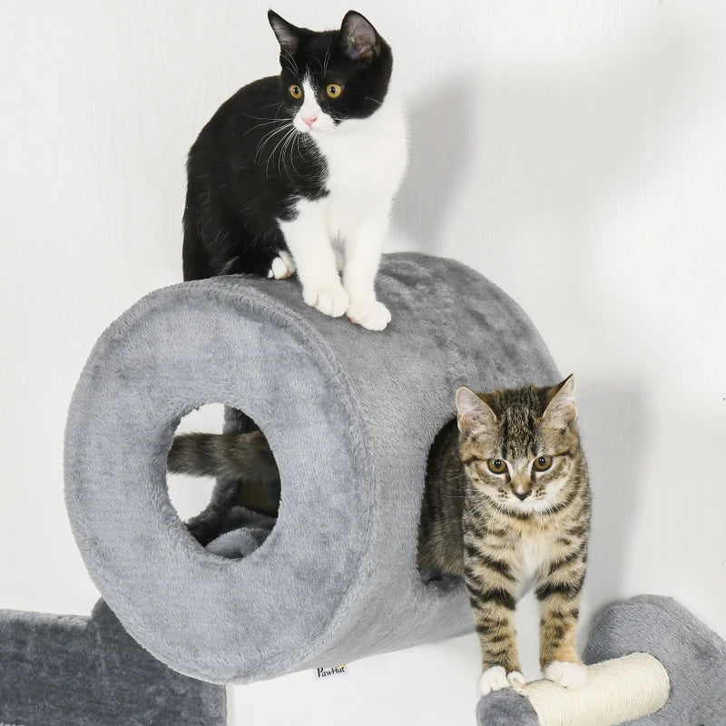 Grey Wall-Mounted Cat Tree with Steps, Perch, Cat House - 4PCs