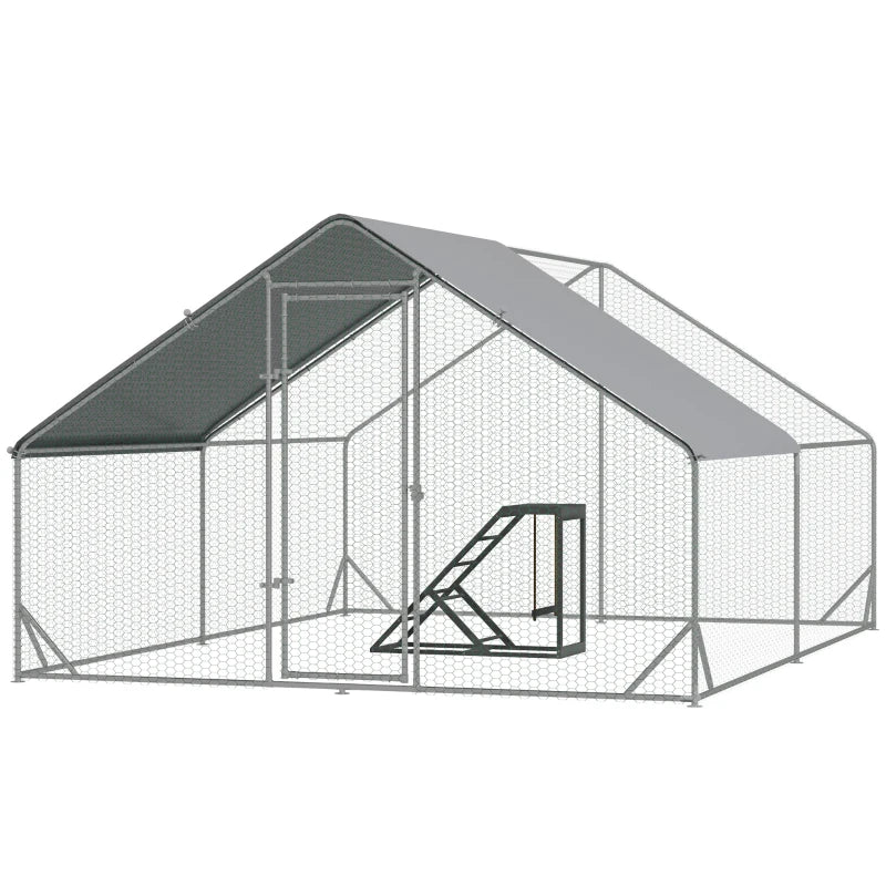 Large Chicken Run with Activity Shelf and Cover, 3x4x2m, Green