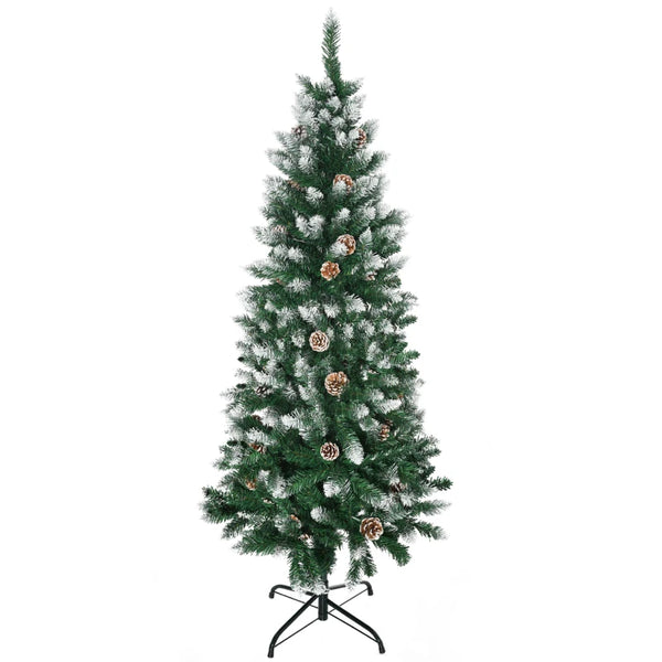 5ft Realistic Green and White Snow Artificial Christmas Tree with Pine Cones