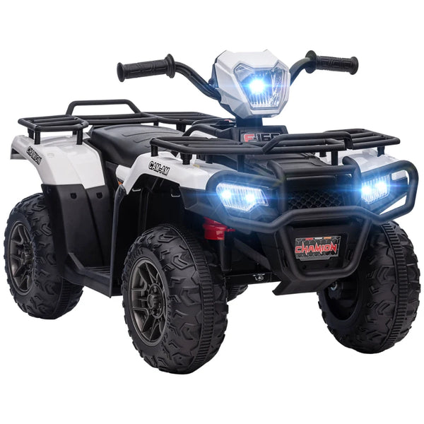 White Kids 12V Quad Bike with Music and LED Lights - Ages 3-5