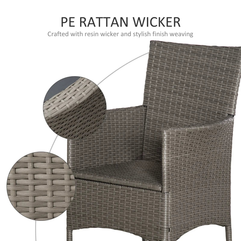 Grey Rattan Armchair Set with Cushions - Set of 4