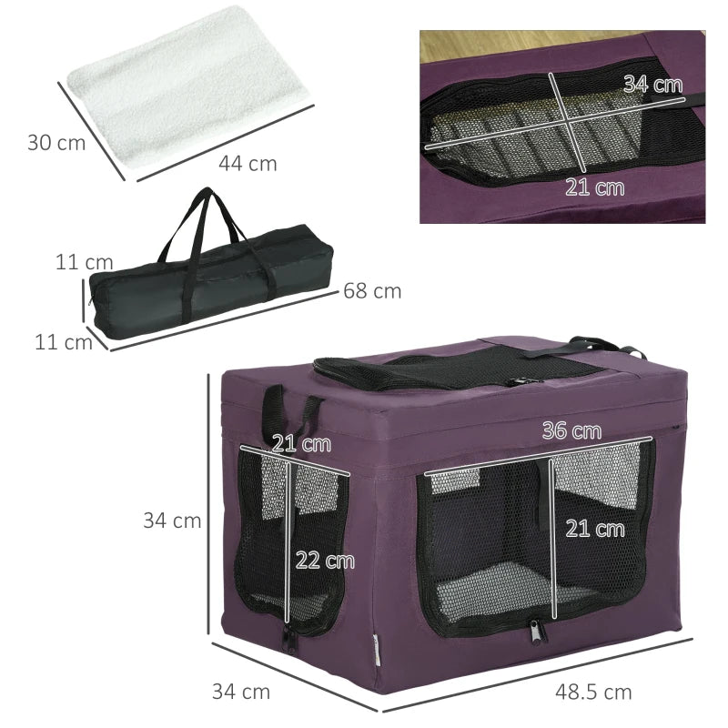 Purple Pet Carrier with Cushion for Miniature Dogs - 48.5cm