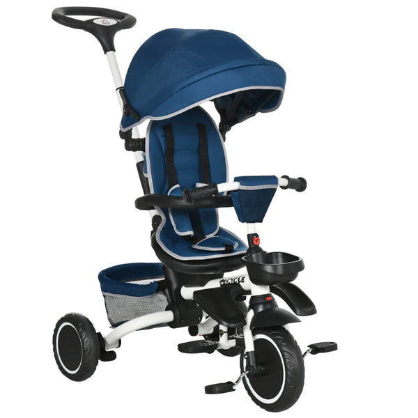 Blue Kids Tricycle with Rotatable Seat & Adjustable Push Handle