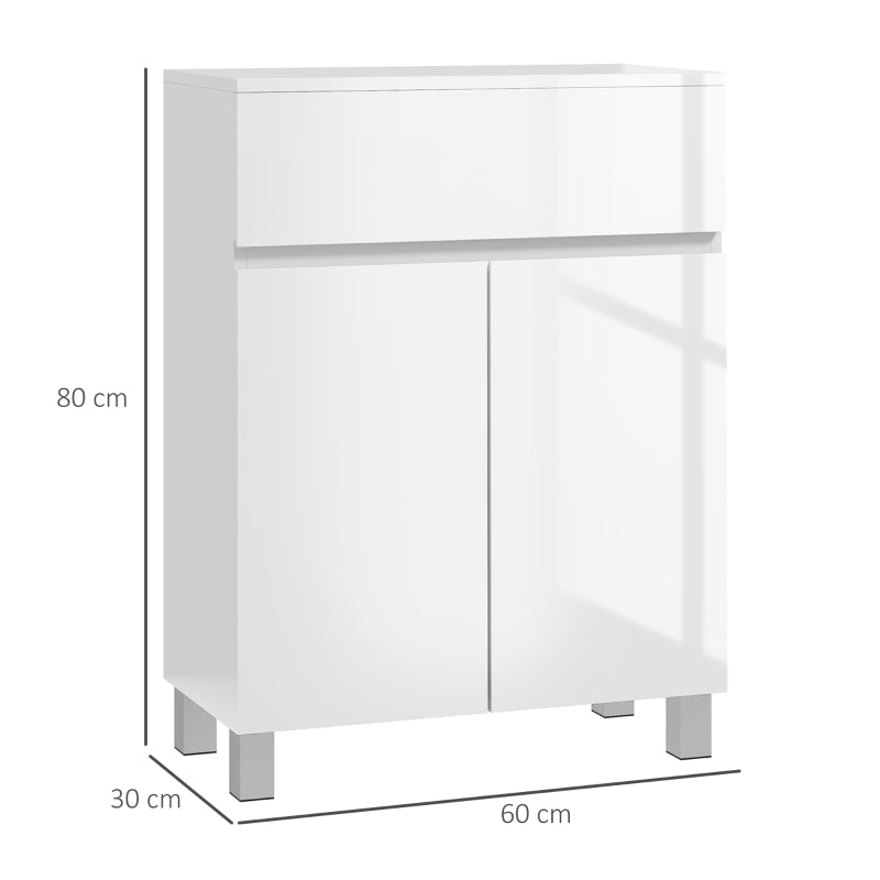 White High Gloss Bathroom Storage Cabinet with Doors, 60x30x80 cm