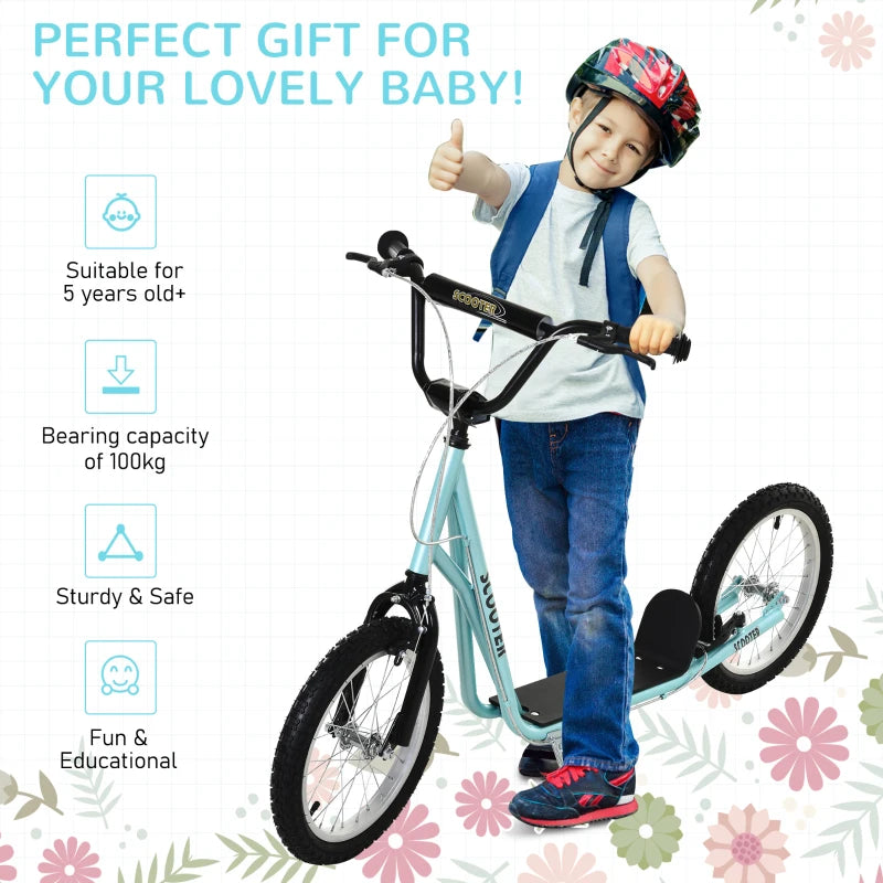 Blue Kids Kick Scooter with Adjustable Height, Anti-Slip Deck, Dual Brakes, Rubber Tyres