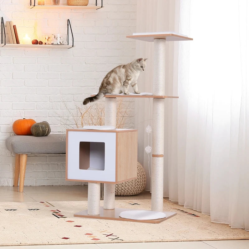 Cat Tree Scratching Post Condo - Grey Kitten Activity Center