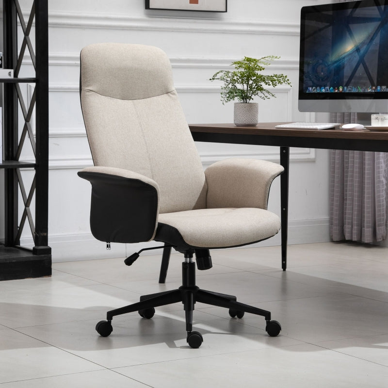 Beige Linen Office Chair with Adjustable Height and Swivel Wheels