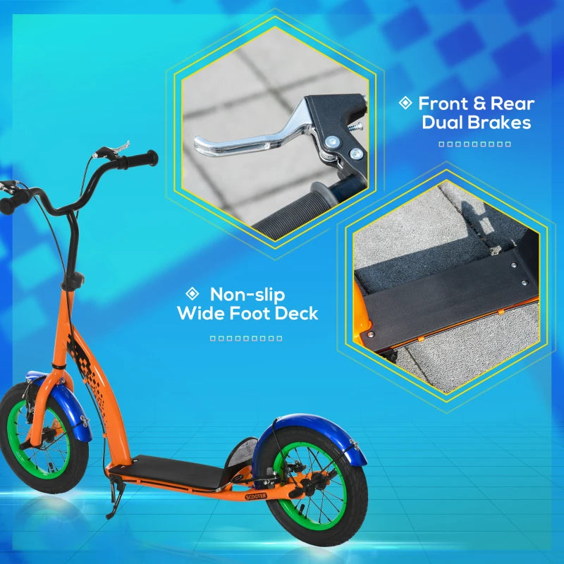 Orange Kids Kick Scooter with Adjustable Height and Dual Brakes