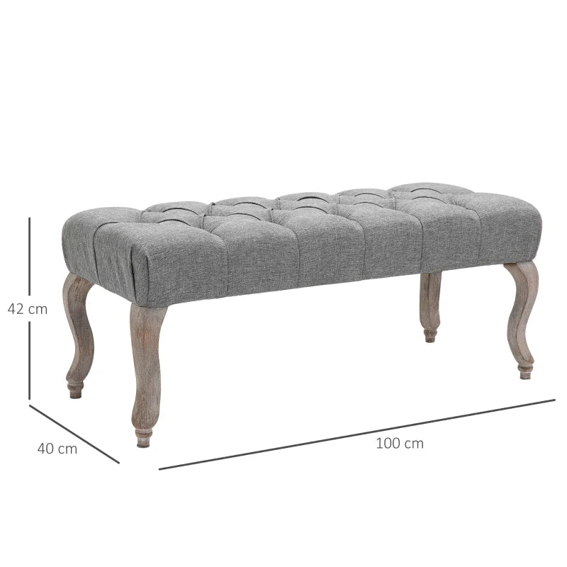 Grey Tufted Upholstered Window Seat Bench