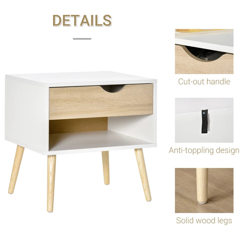 Modern White Bedside Table with Drawer and Shelf