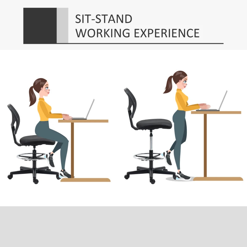 Black Ergonomic Mesh Standing Desk Chair with Adjustable Footrest