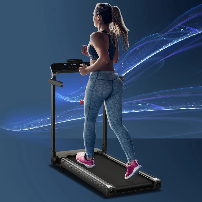 Compact Black Folding Treadmill, 1.85HP, 12KM/H Speed, LED Display