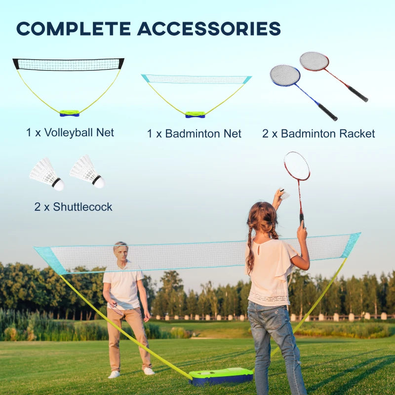 Portable Badminton and Volleyball Set - Blue, 2 Rackets, 2 Shuttlecocks, Carry Case