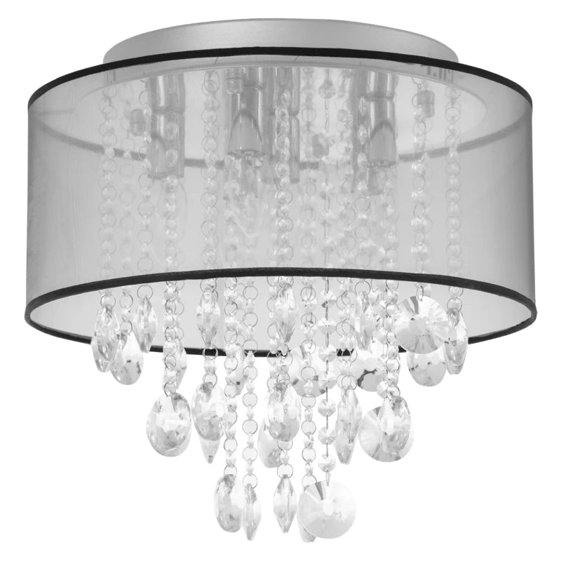 Silver Drum Shade Crystal Chandelier Ceiling Light, 40cm