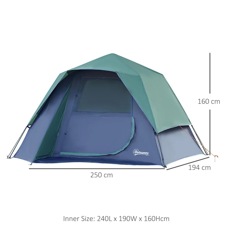 Green Fibreglass Frame Camping Tent for 3-4 People