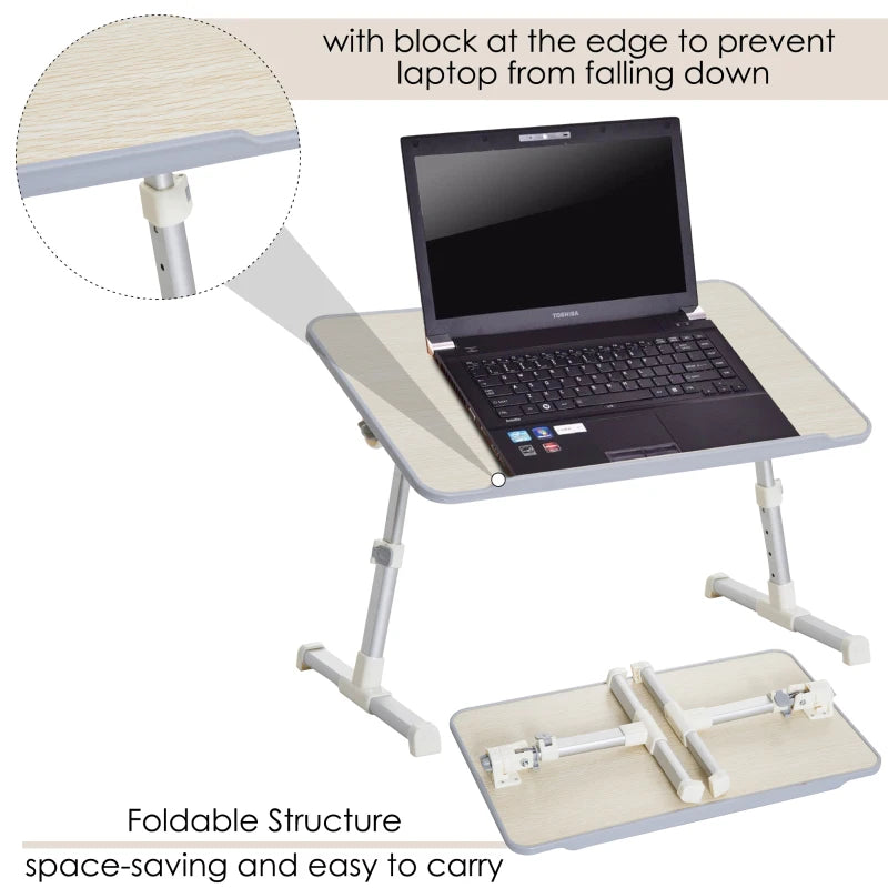 Adjustable Oak Laptop Stand - 4 Heights, Tilt Feature - Silver Frame