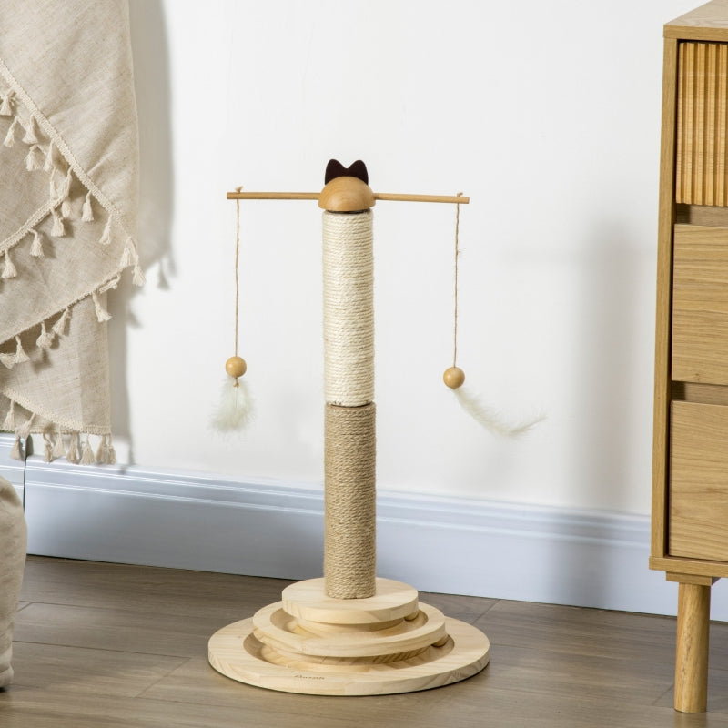 Cat Tree with Scratching Post and Toy Ball - Natural